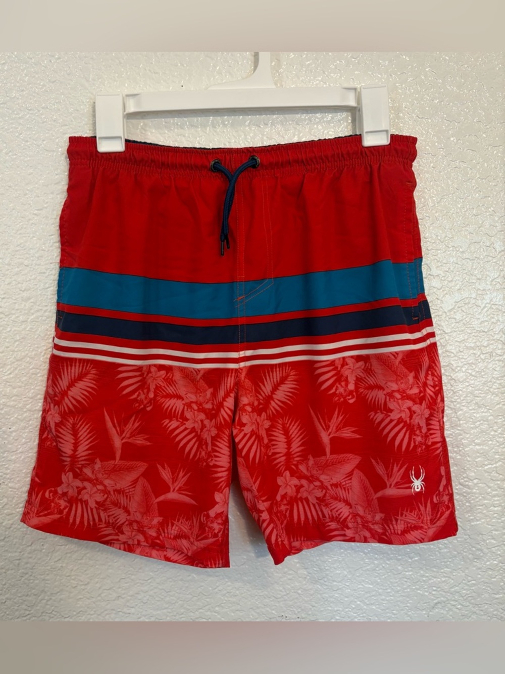Spyder Boys Board Shorts Swim Trunks Youth XL 18/20 Red Tropical Print Surf Styl
